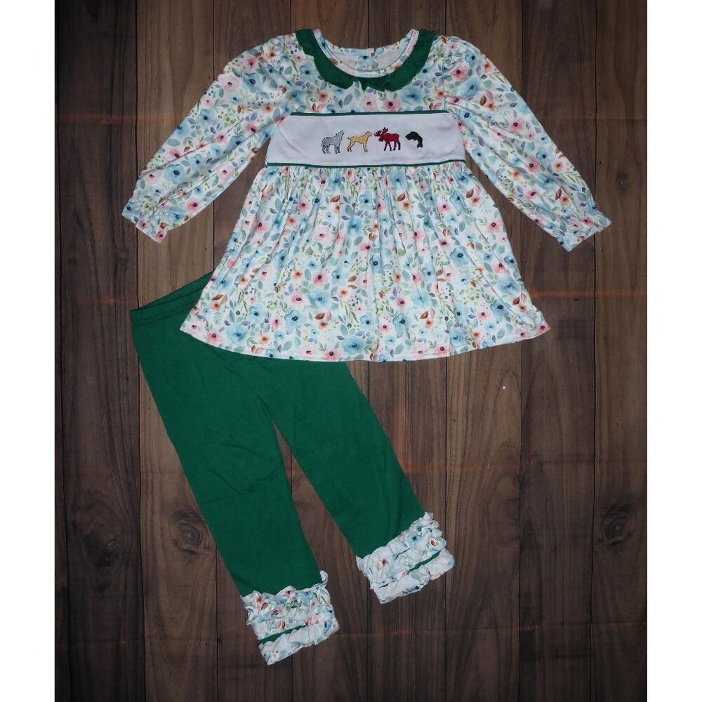 Boutique Hunting Dog Moose Fish Girls Tunic & Leggings Outfit Set